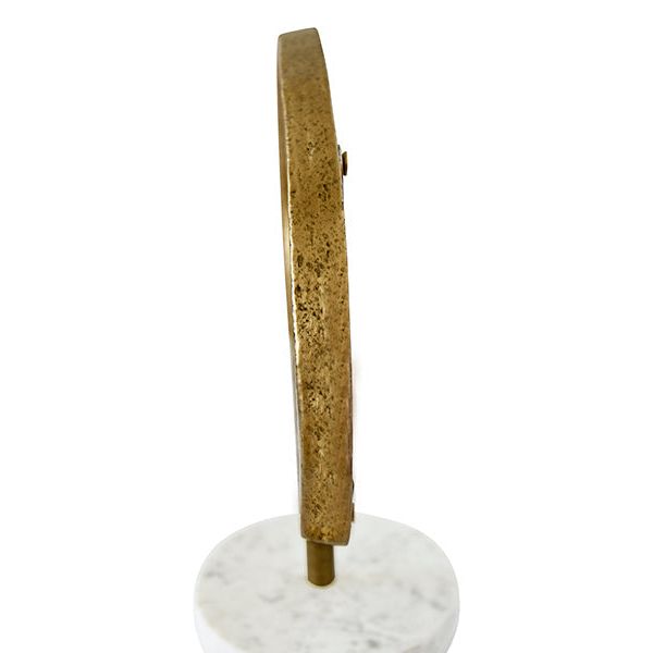 Decorative Objects Iron Tabletop Mirror In Aged Gold Finish On White & Grey Marble Base