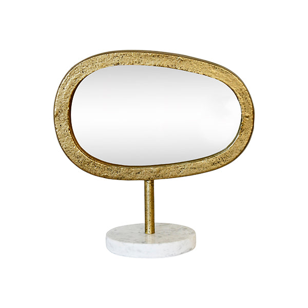 Decorative Objects Iron Tabletop Mirror In Aged Gold Finish On White & Grey Marble Base