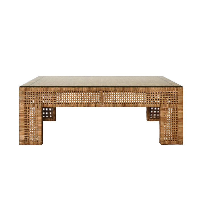 Montauk - Wide Leg Rectangular Rattan Coffee Table With Glass Top