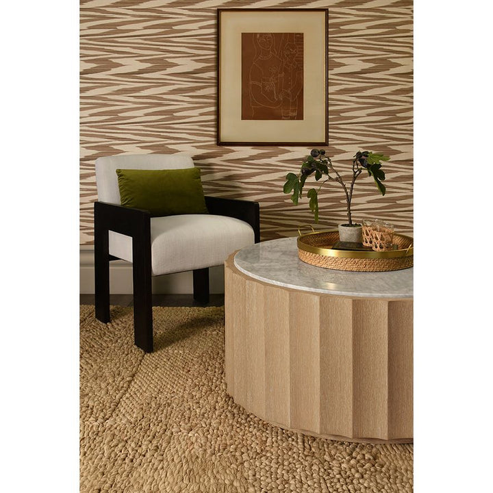 Round Coffee Table With Fluted Detail In Cerused Oak With White Carrara Marble Top