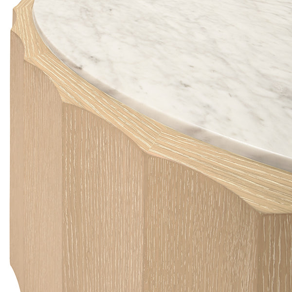 Coffee Tables Round Coffee Table With Fluted Detail In Cerused Oak With White Carrara Marble Top