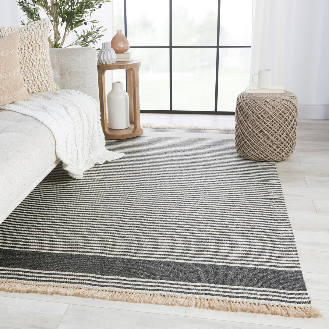 Vibe by Jaipur Living Strand Indoor/ Outdoor Striped Dark Gray/ Beige Area Rug (2'X3')