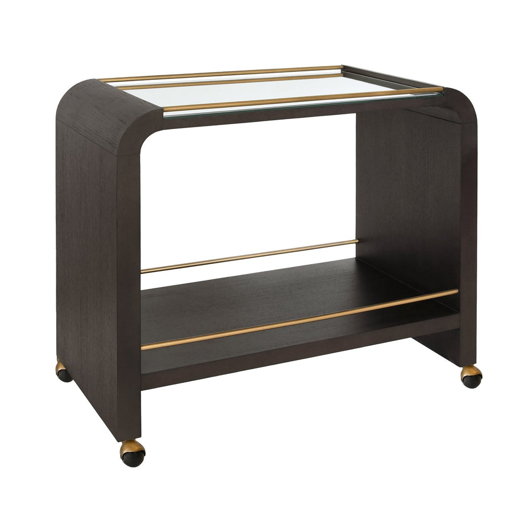 Myer - Waterfall Edge Bar Cart With Antique Brass Rails In Espresso Oak