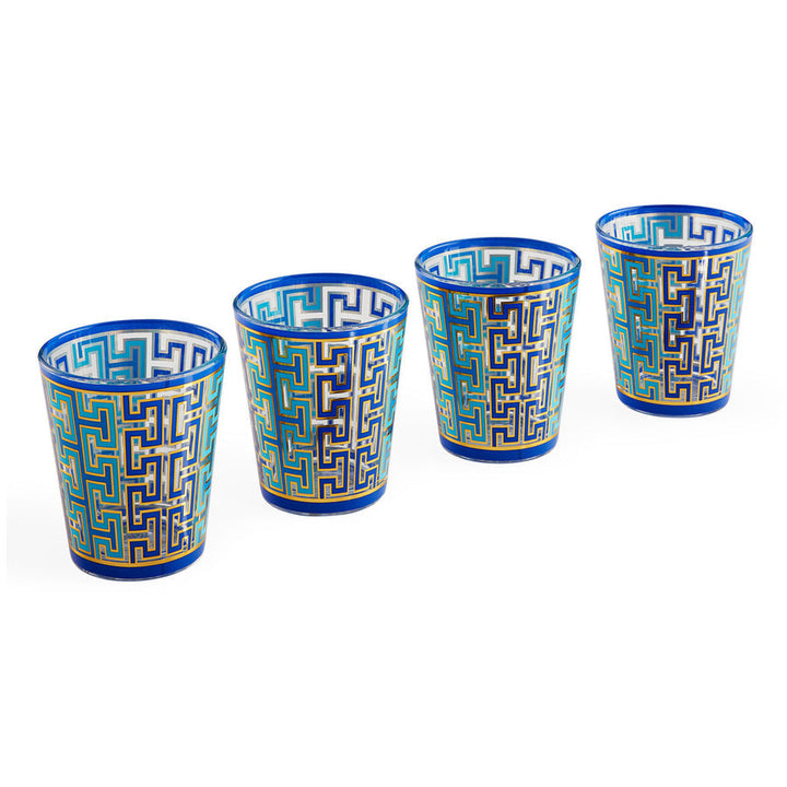 Cocktail Glasses Blue Swiggle Glassware Set - Blue,Gold - Glass