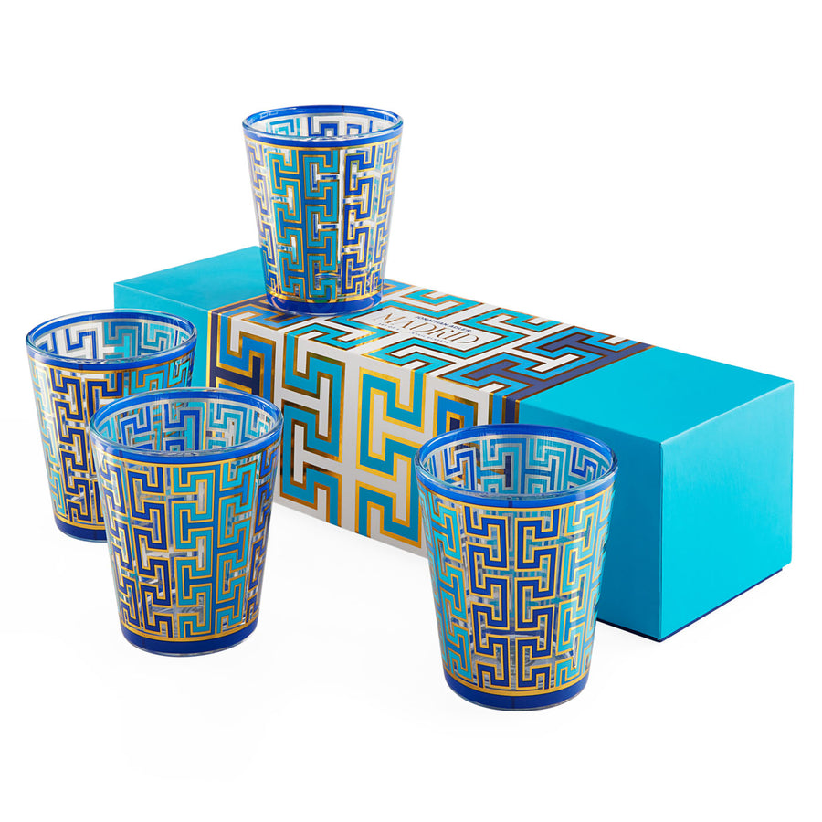 Cocktail Glasses Blue Swiggle Glassware Set - Blue,Gold - Glass