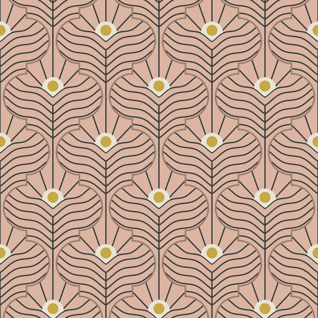 Moroccan Peacock Wallpaper-Mitchell Black-MITCHB-WC408-BL-PM-10-Wall DecorPatterns Peach Blush-Premium Matte Paper-1-France and Son