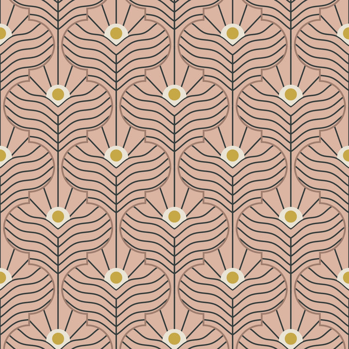 Moroccan Peacock Wallpaper-Mitchell Black-MITCHB-WC408-BL-PM-10-Wall DecorPatterns Peach Blush-Premium Matte Paper-1-France and Son