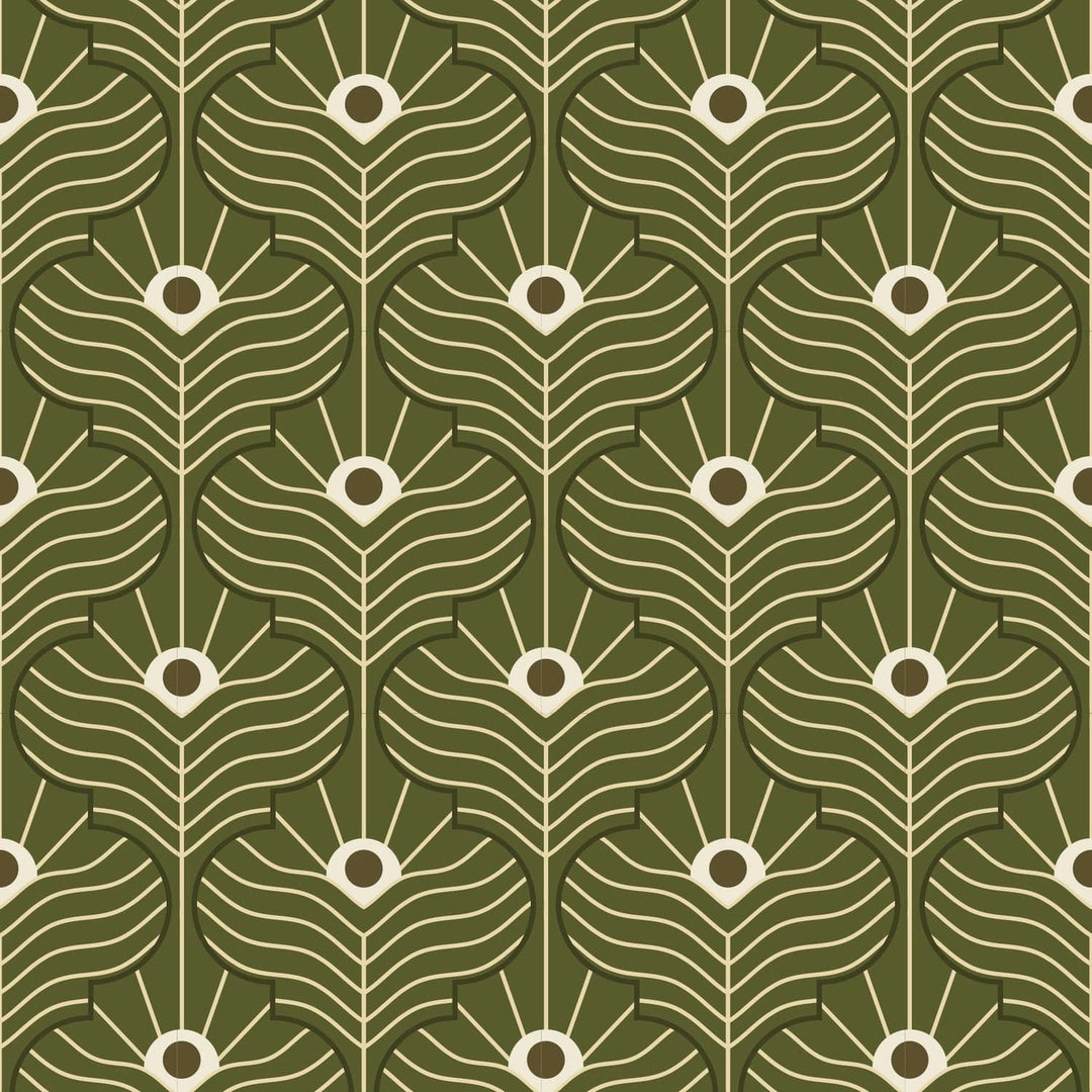 Moroccan Peacock Wallpaper-Mitchell Black-MITCHB-WC408-OL-PM-10-Wall DecorPatterns Olive-Premium Matte Paper-7-France and Son