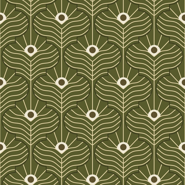 Moroccan Peacock Wallpaper-Mitchell Black-MITCHB-WC408-OL-PM-10-Wall DecorPatterns Olive-Premium Matte Paper-7-France and Son