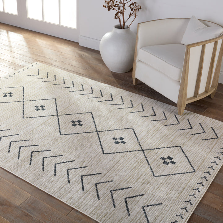 Vibe by Jaipur Living Taos Tribal Cream/ Dark Slate Area Rug (6'7"X9'6")