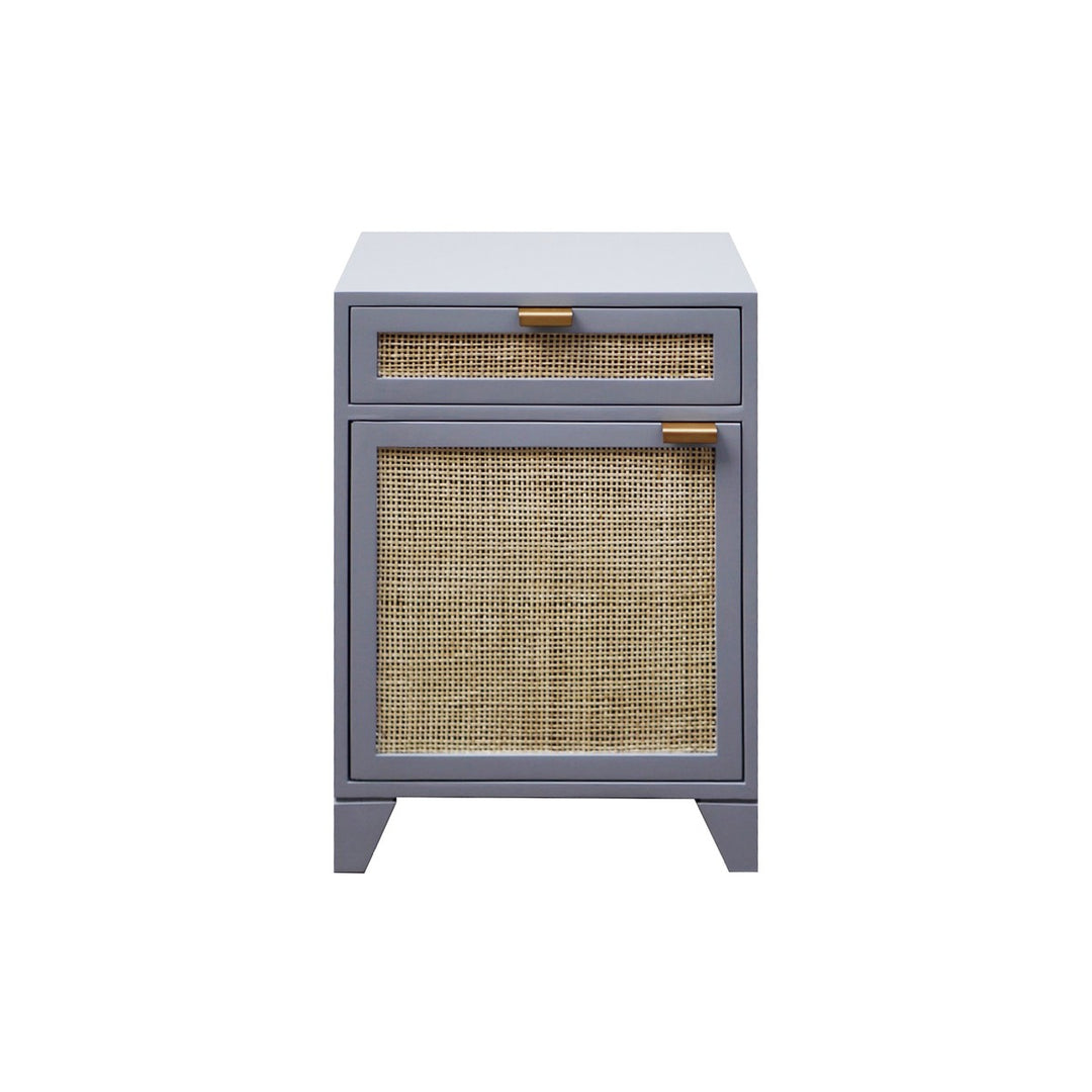 Nell - Side Table With Cane Door Front In Matte Grey Lacquer