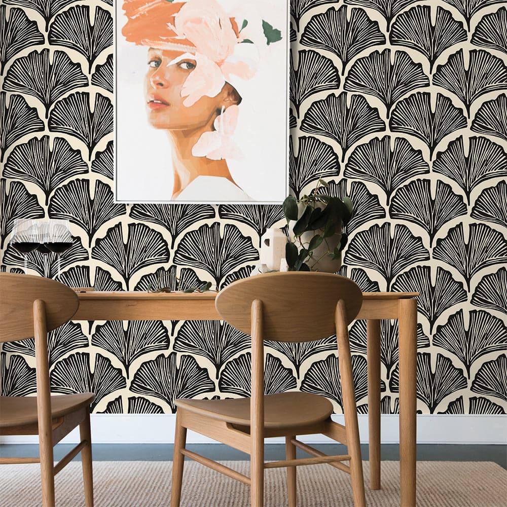 Feather Palm Peel And Stick Wallpaper By Novogratz-Tempaper & Co.-Tempaper-NG14140-DecorSingle Roll-Zebra Black Palm-2-France and Son