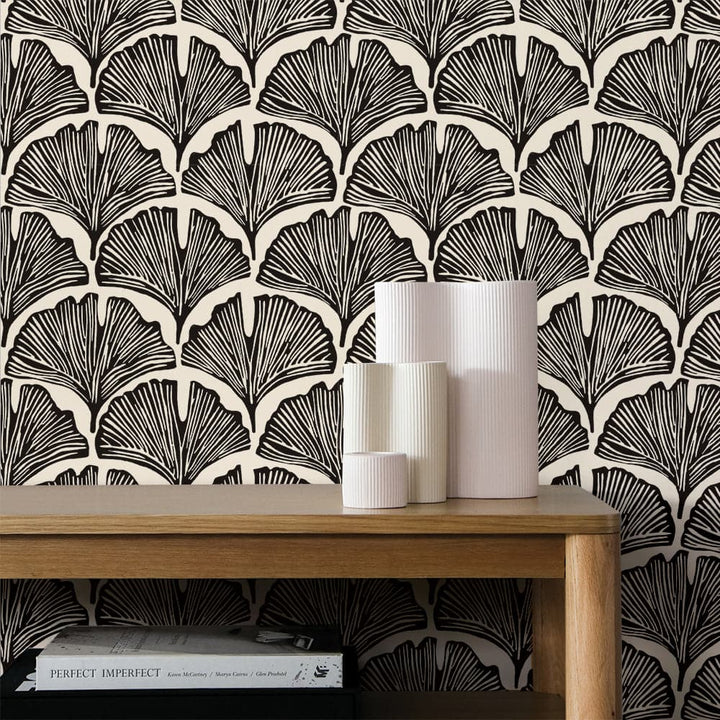 Feather Palm Peel And Stick Wallpaper By Novogratz-Tempaper & Co.-Tempaper-NG14140-DecorSingle Roll-Zebra Black Palm-3-France and Son