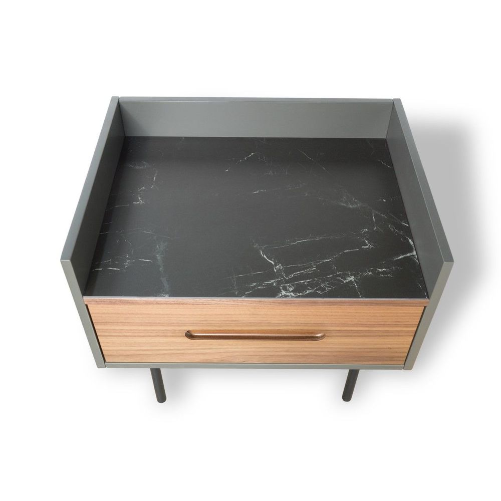 Side Tables Slater Side Table Walnut Front/Slate Grey Ceramic Top, Black Powder Coated Steel