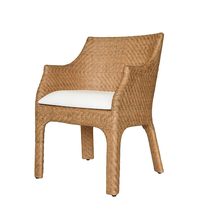 Noelle - Basketweave Rattan Wrapped Dining Chair With Ivory Linen Cushion