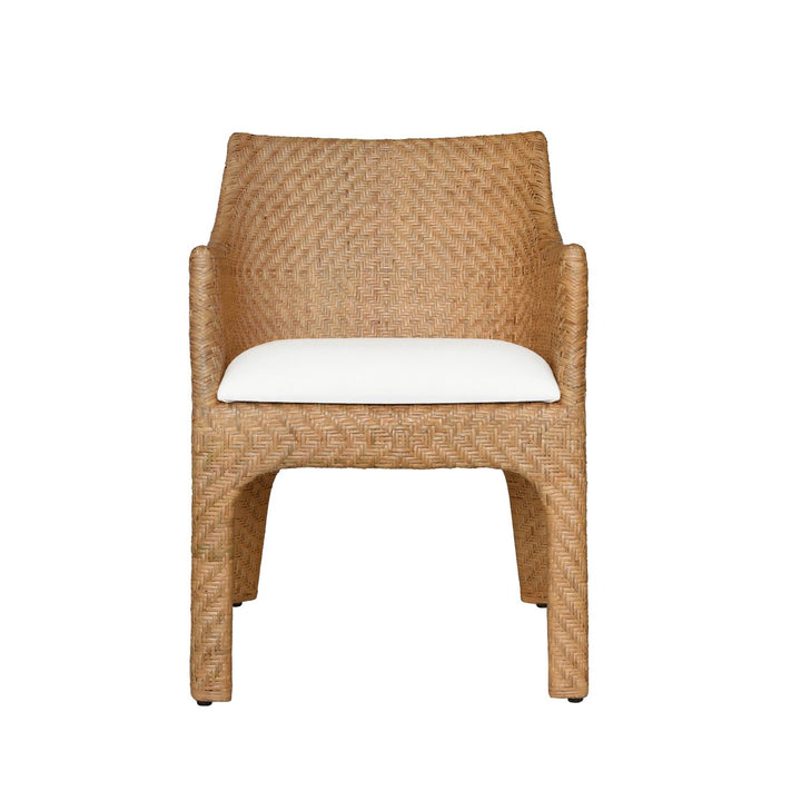 Noelle - Basketweave Rattan Wrapped Dining Chair With Ivory Linen Cushion