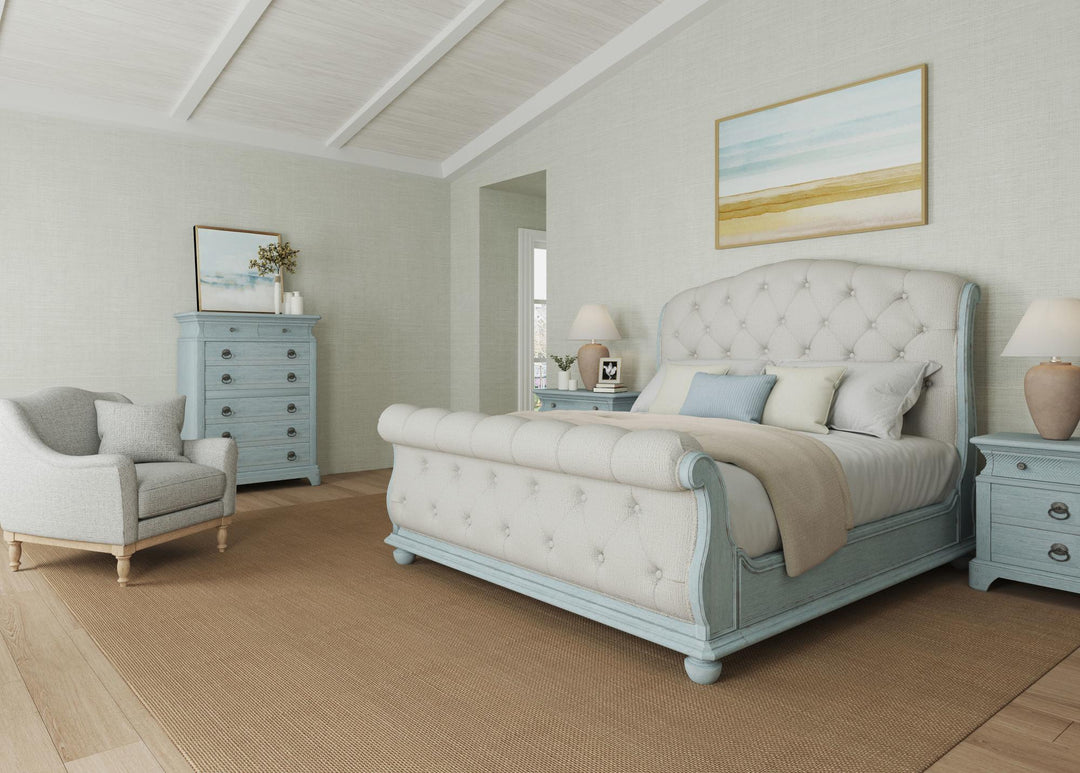 Summer Creak Upholstery Sleigh Bed-Blue