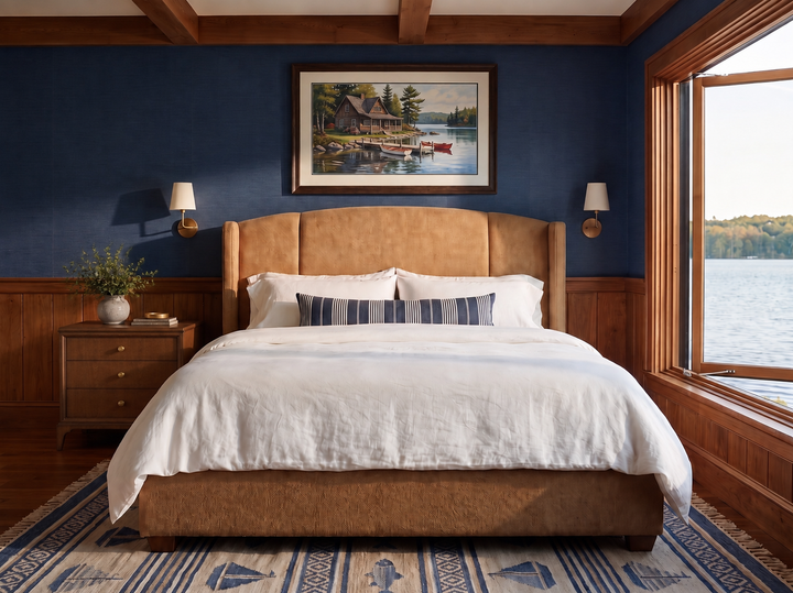 Harbor King Upholstered Bed - Camel - Lakeside Sepia