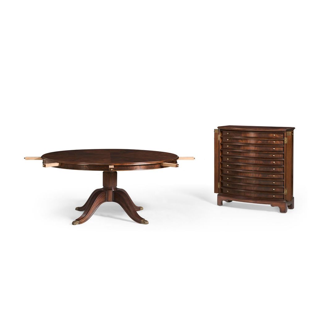 Dining Tables 66" Mahogany Extending Circular Dining Table with Storage Cabinet for Leaves