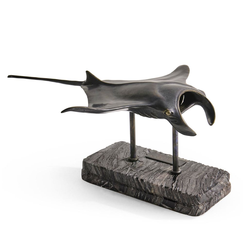 Decorative Objects Manta Ray Bronze Statue with Marble Base