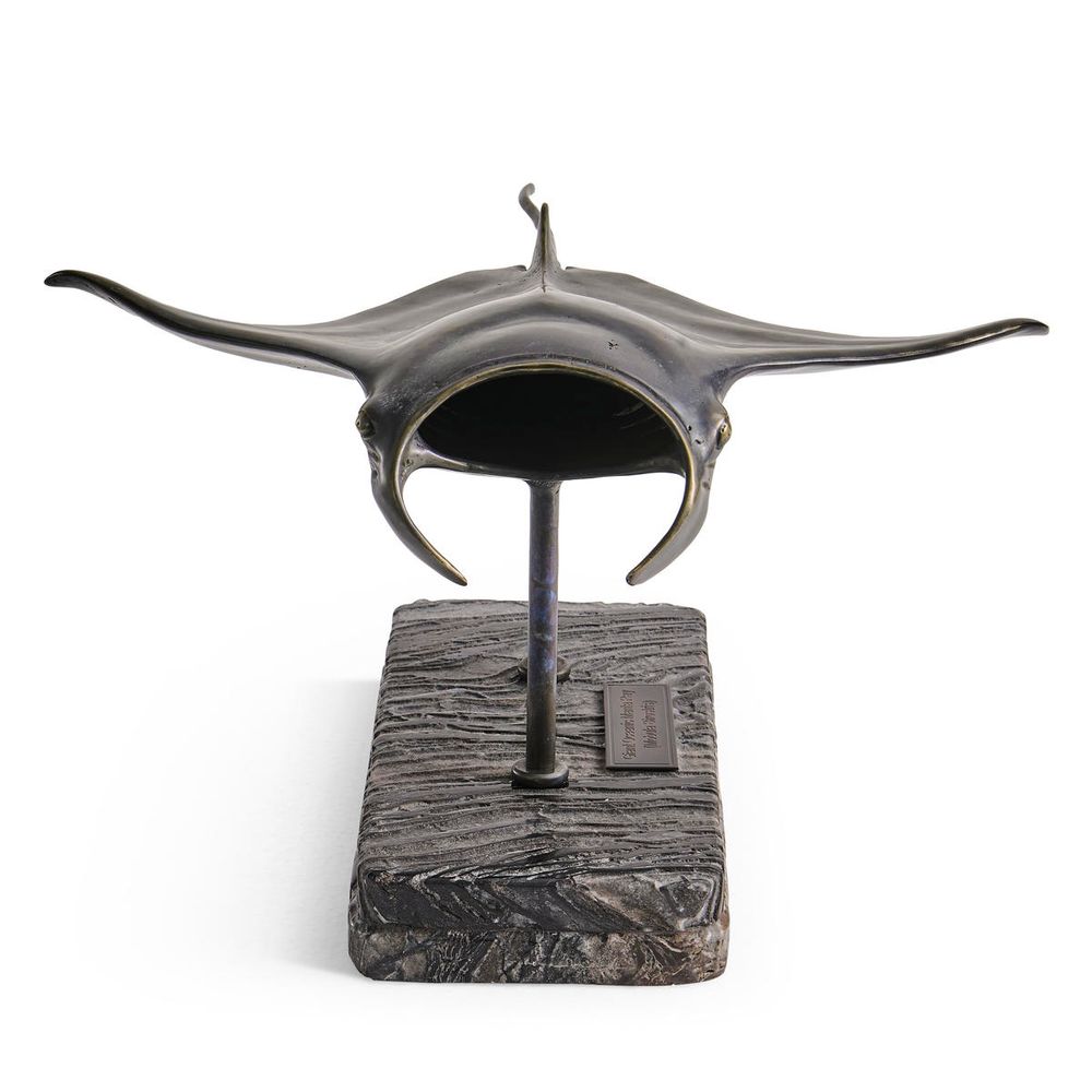 Decorative Objects Manta Ray Bronze Statue with Marble Base