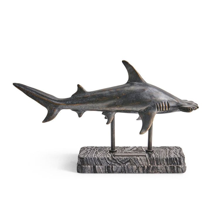 Decorative Objects Glide Hammerhead Shark Bronze Statue with Marble Base