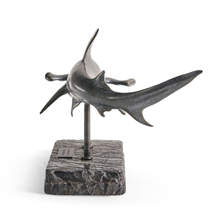 Decorative Objects Arc Hammerhead Shark Bronze Statue with Marble Base
