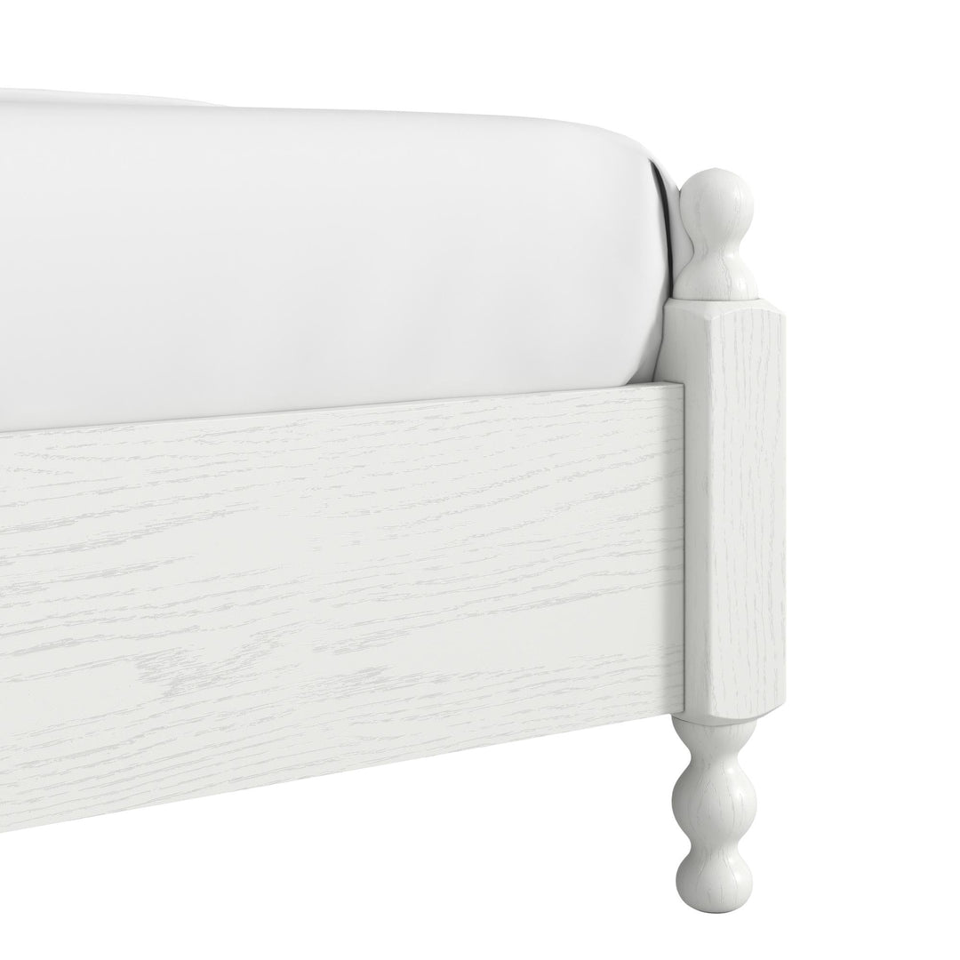 Haven Queen Upholstered Finial Bed - Warm White
