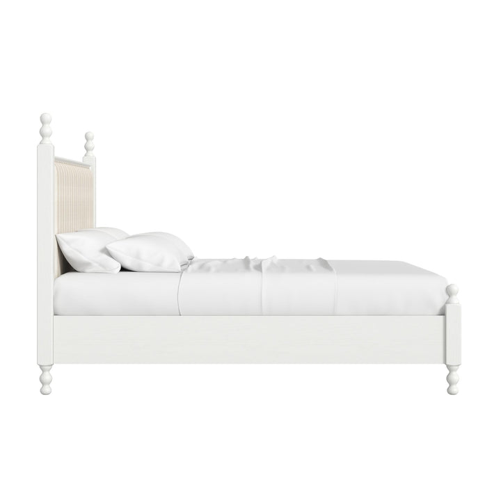 Haven Queen Upholstered Finial Bed - Warm White