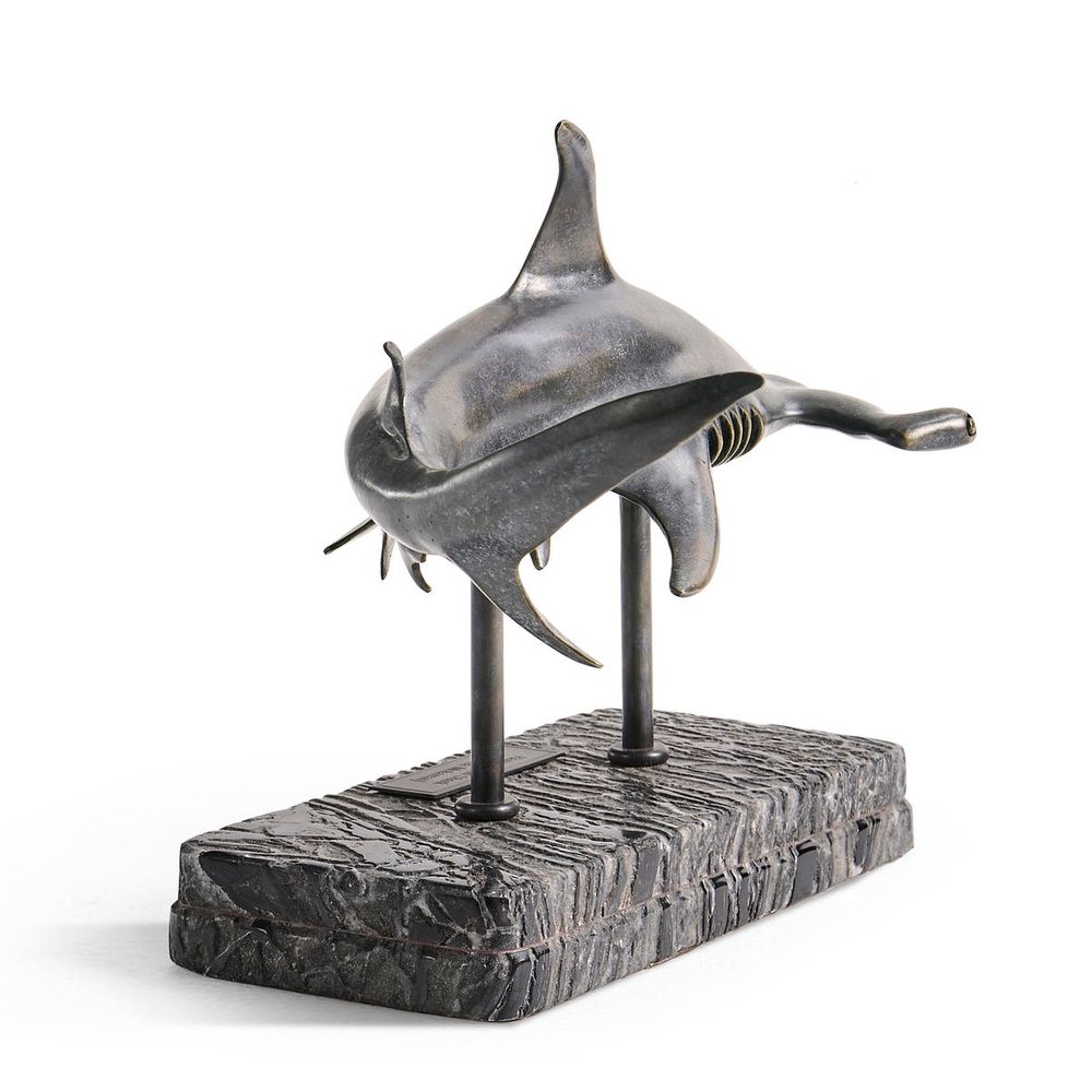 Arc Hammerhead Shark Bronze Statue with Marble Base