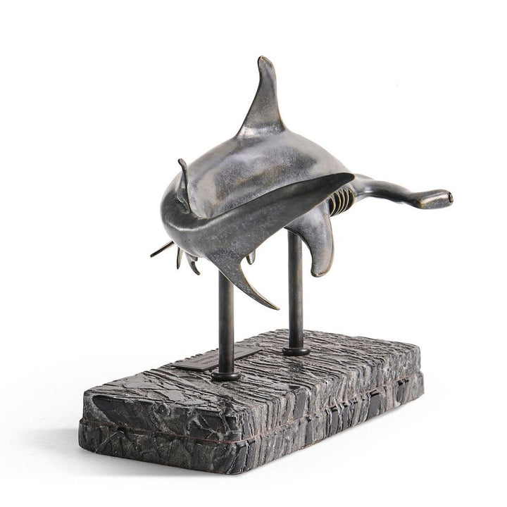 Arc Hammerhead Shark Bronze Statue with Marble Base