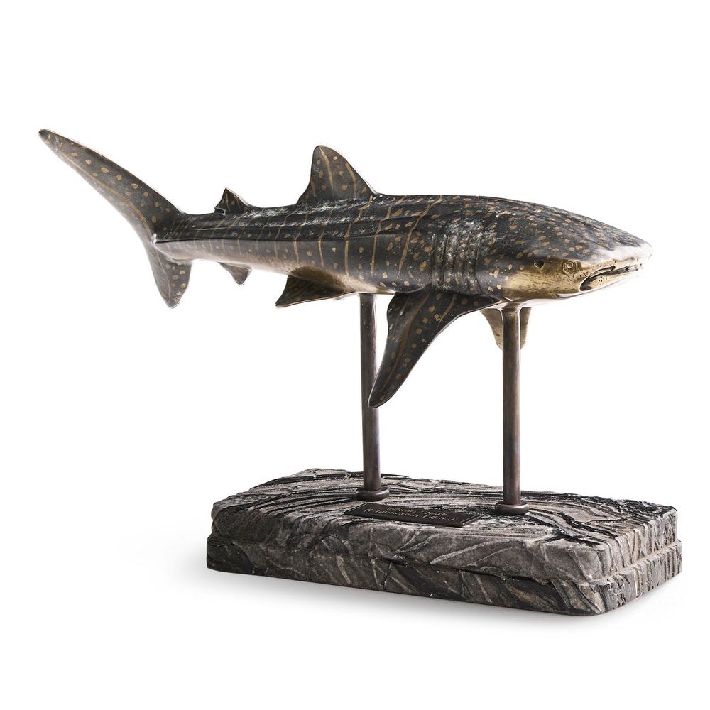 Decorative Objects Whale Shark Bronze Statue with Marble Base