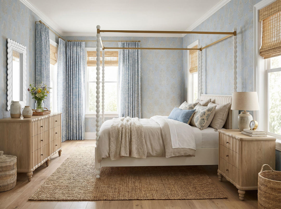 Haven Queen Upholstered Canopy Poster Bed