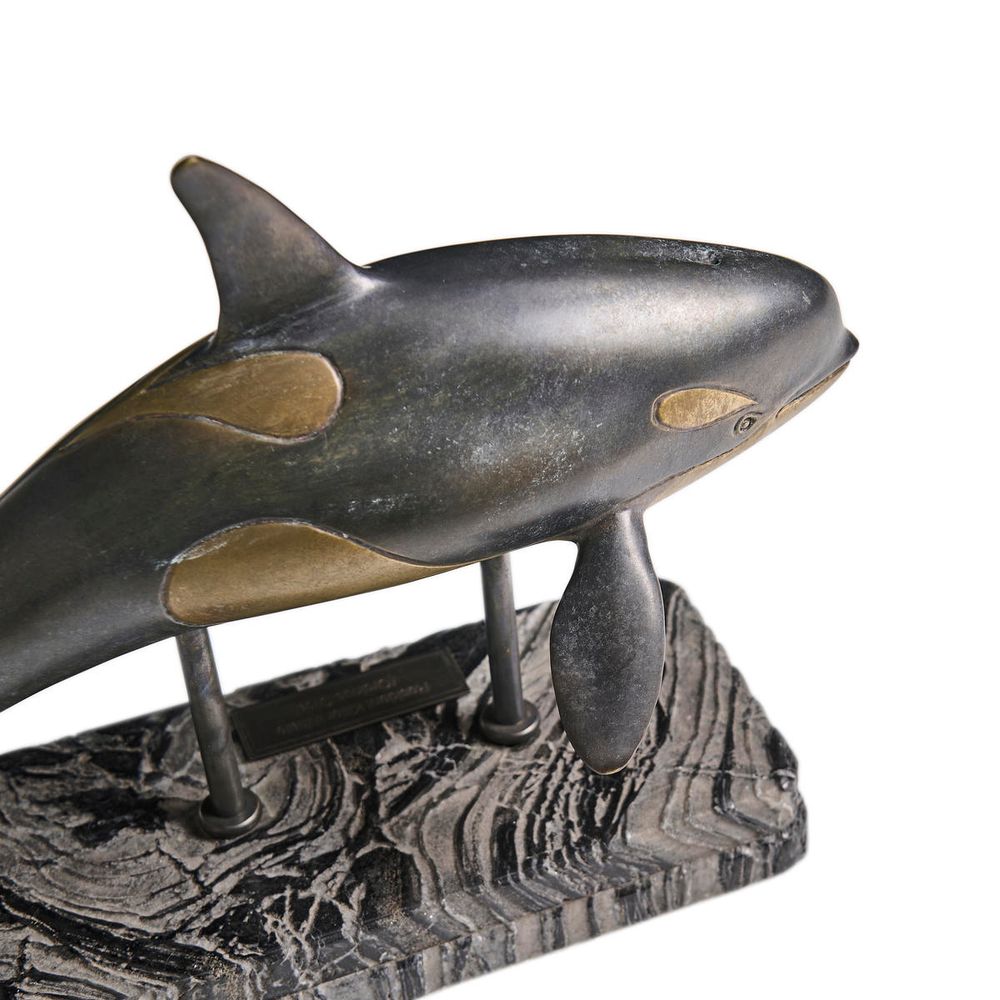 Killer Whale Bronze Statue with Marble Base