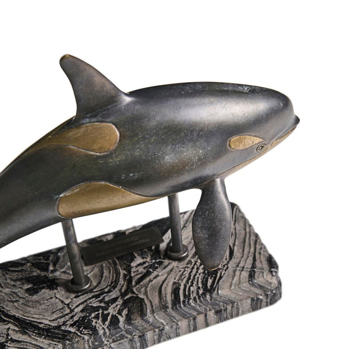 Killer Whale Bronze Statue with Marble Base