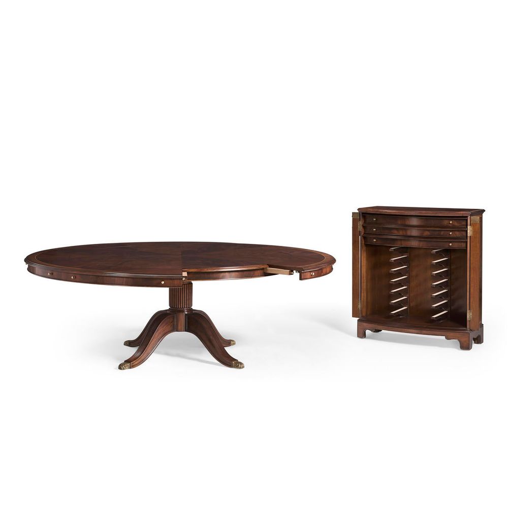 Dining Tables 66" Mahogany Extending Circular Dining Table with Storage Cabinet for Leaves