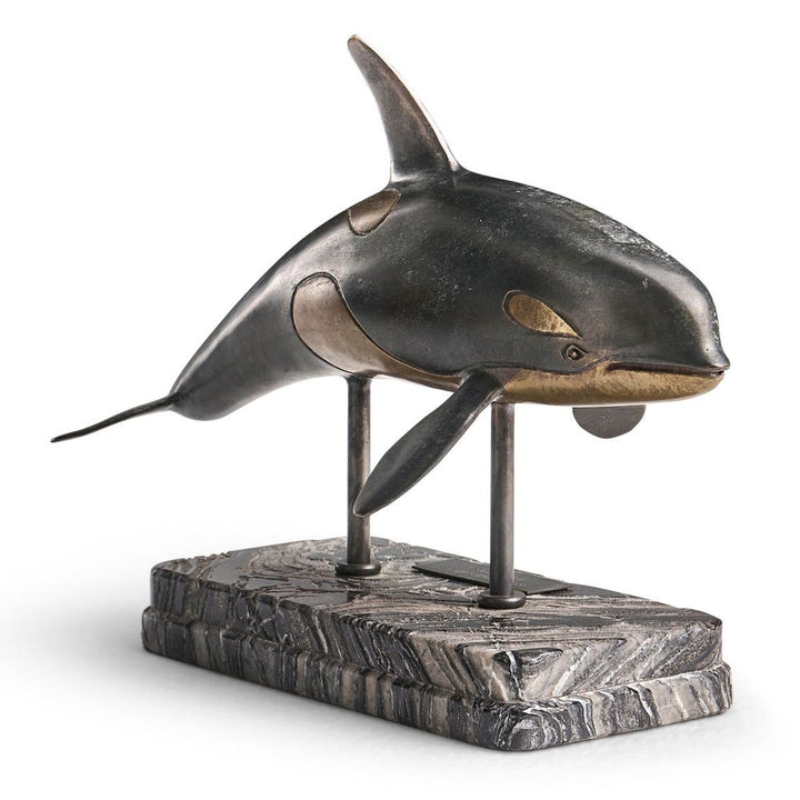 Decorative Objects Killer Whale Bronze Statue with Marble Base