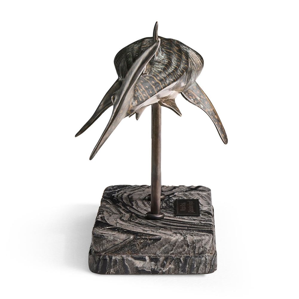 Decorative Objects Whale Shark Bronze Statue with Marble Base