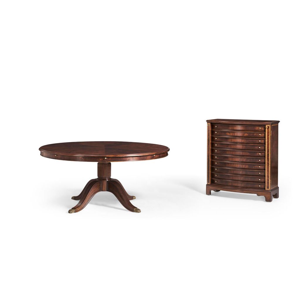 Dining Tables 66" Mahogany Extending Circular Dining Table with Storage Cabinet for Leaves