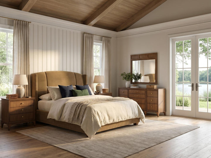Harbor King Upholstered Bed - Camel - Lakeside Sepia