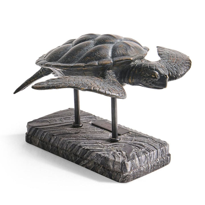 Decorative Objects Sea Tortoise Bronze Statue with Marble Base