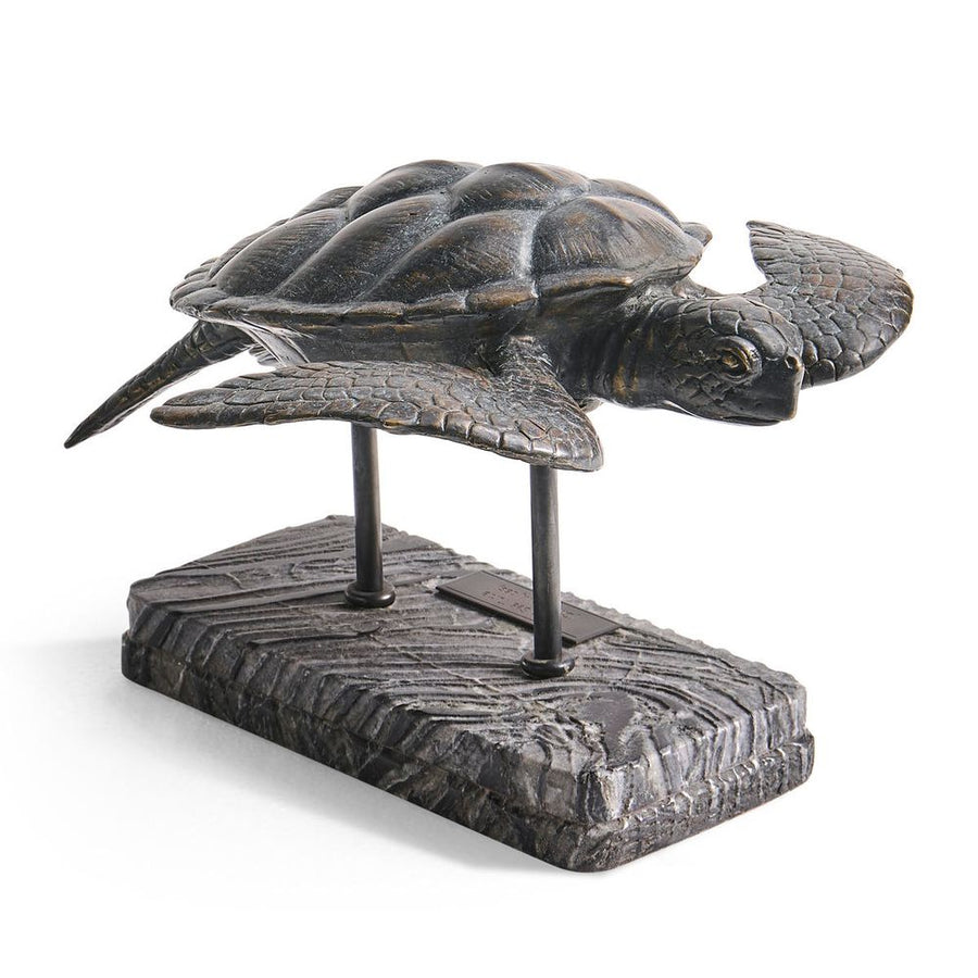 Decorative Objects Sea Tortoise Bronze Statue with Marble Base