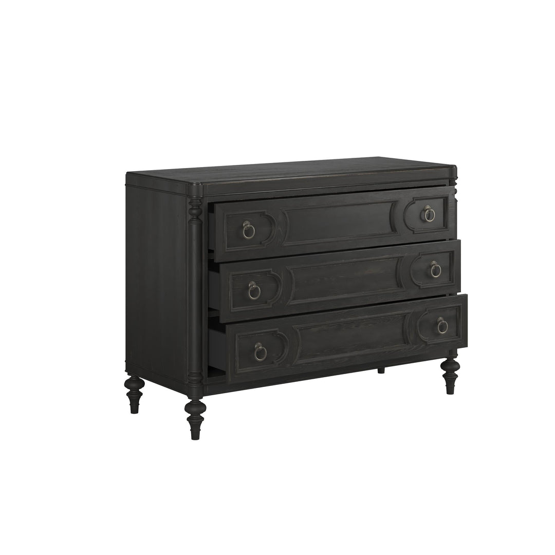 Atrium Three-Drawer Chest - hand rubbed black with undertones of brown