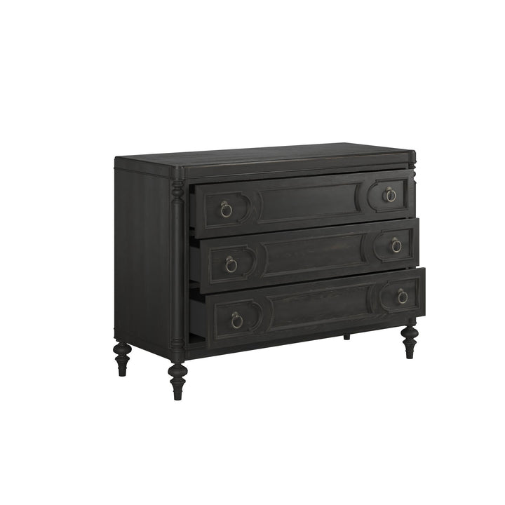 Atrium Three-Drawer Chest - hand rubbed black with undertones of brown