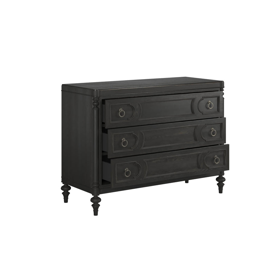 Atrium Three-Drawer Chest - hand rubbed black with undertones of brown
