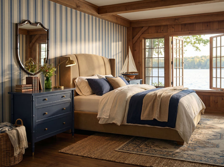 Harbor King Upholstered Bed - Camel - Lakeside Sepia