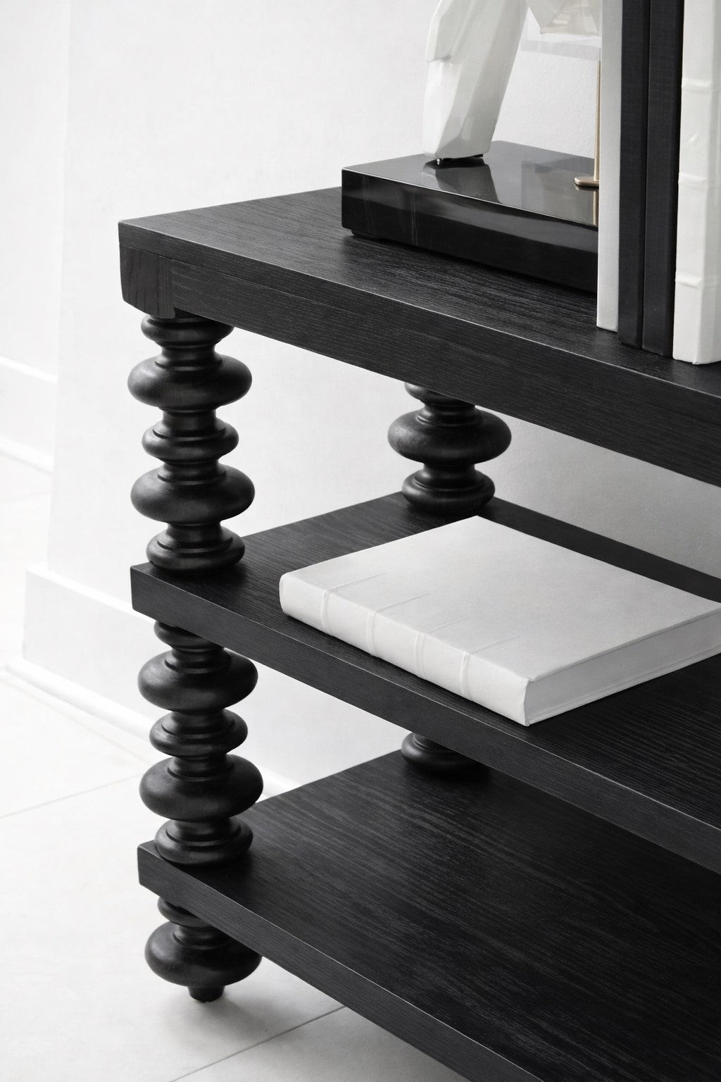 Atrium Console Table - hand rubbed black with undertones of brown
