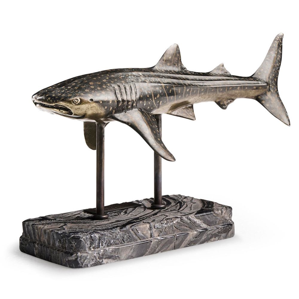 Decorative Objects Whale Shark Bronze Statue with Marble Base