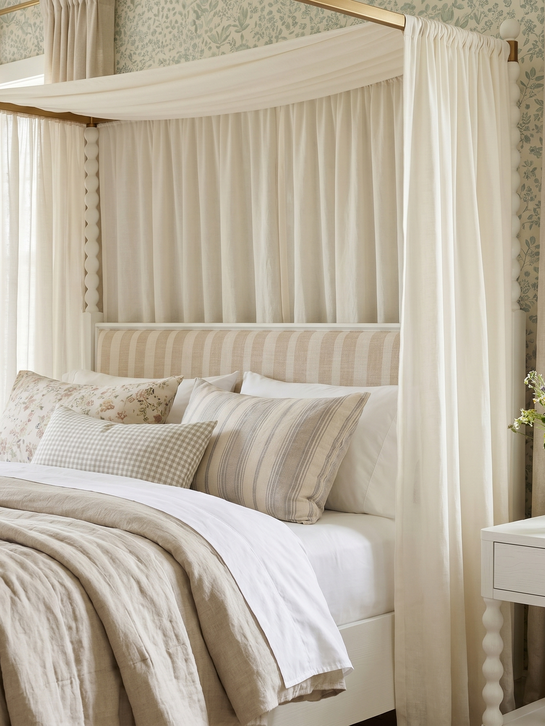 Haven Queen Upholstered Canopy Poster Bed