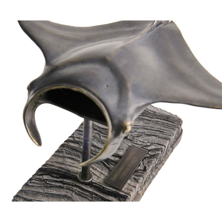 Decorative Objects Manta Ray Bronze Statue with Marble Base